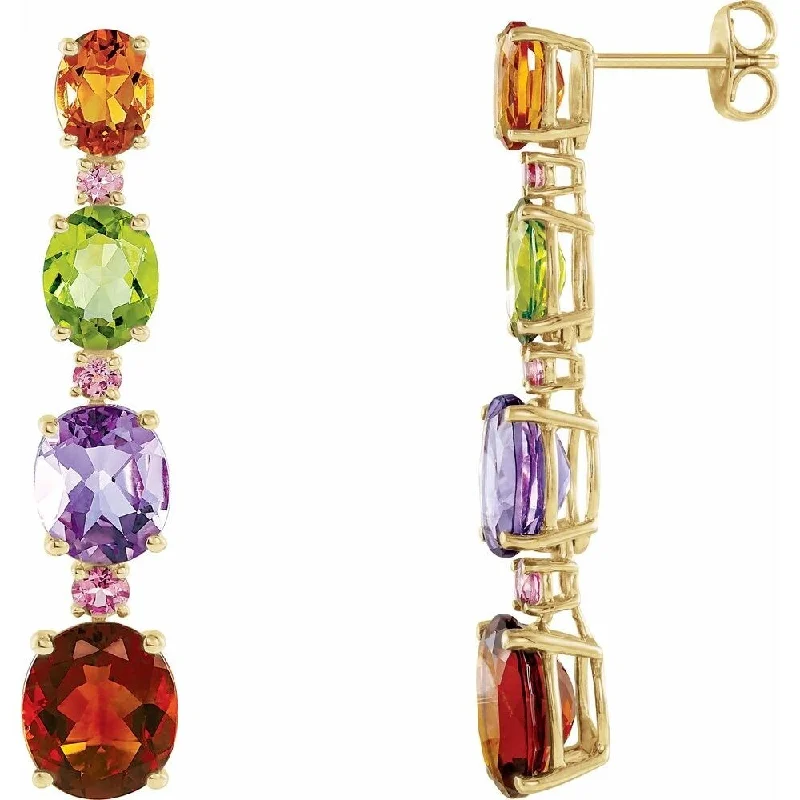 14k Yellow Gold Multi-Gemstone Dangle Earring for Women