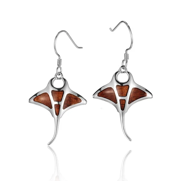 Koa Wood Inliad Sterling Silver Monta Ray Earring