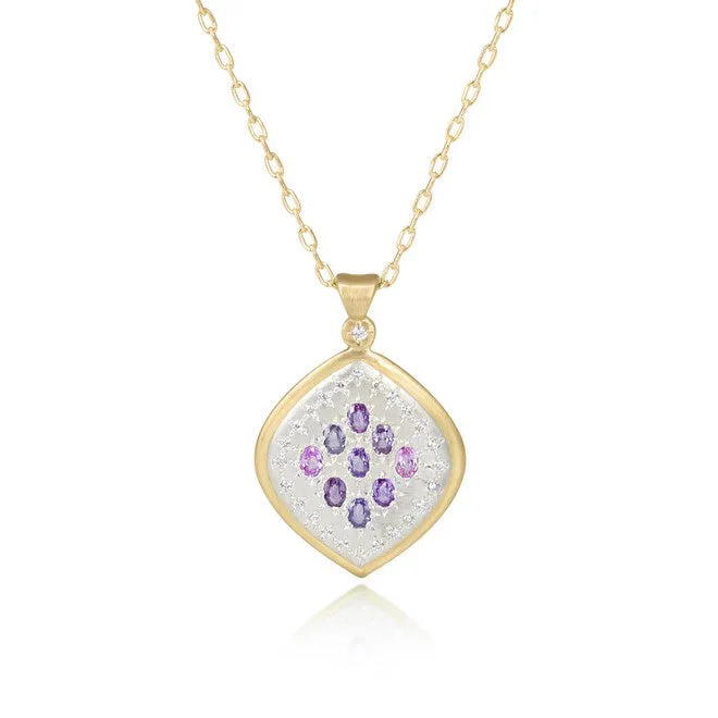 Pink & Purple Sapphire Two-Tone Oval Pendant Necklace