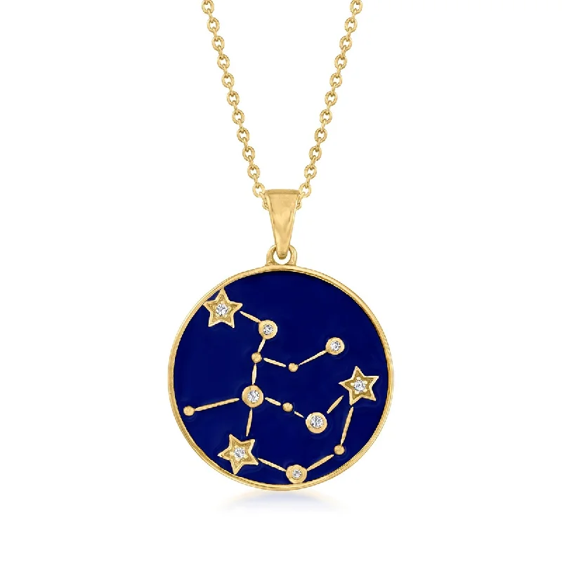 18K Yellow Gold Sterling Silver, Aquarius Zodiac Sign Necklace