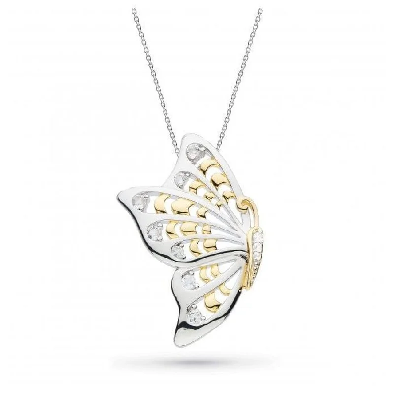 Silver & Yellow Gold Plated Blossom Flyte Butterfly White Topaz Set Statement Necklace