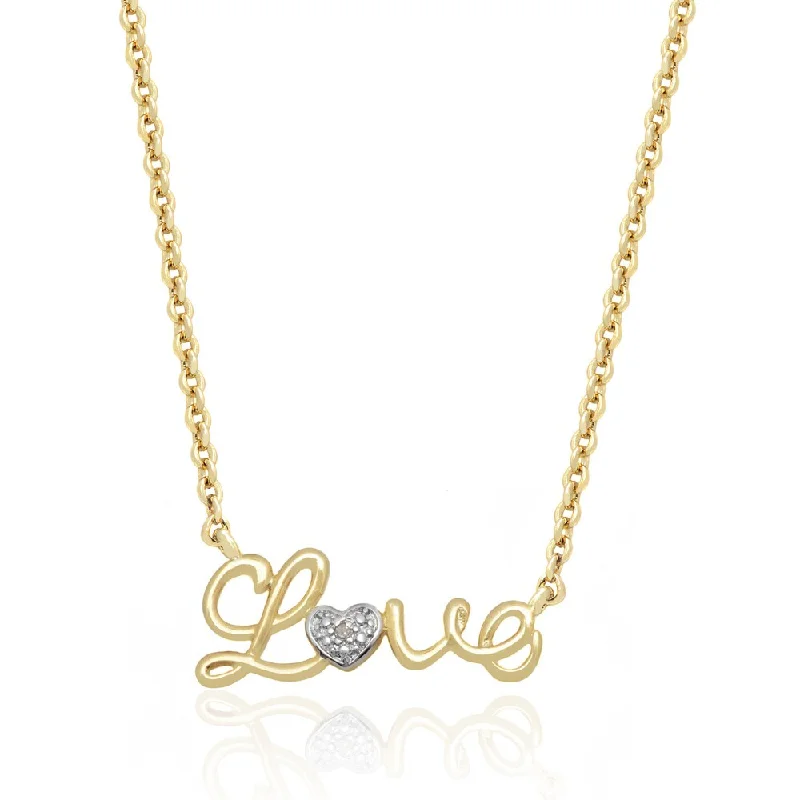 Finesque Gold or Silver Overlay Diamond Accent Love Design Necklace