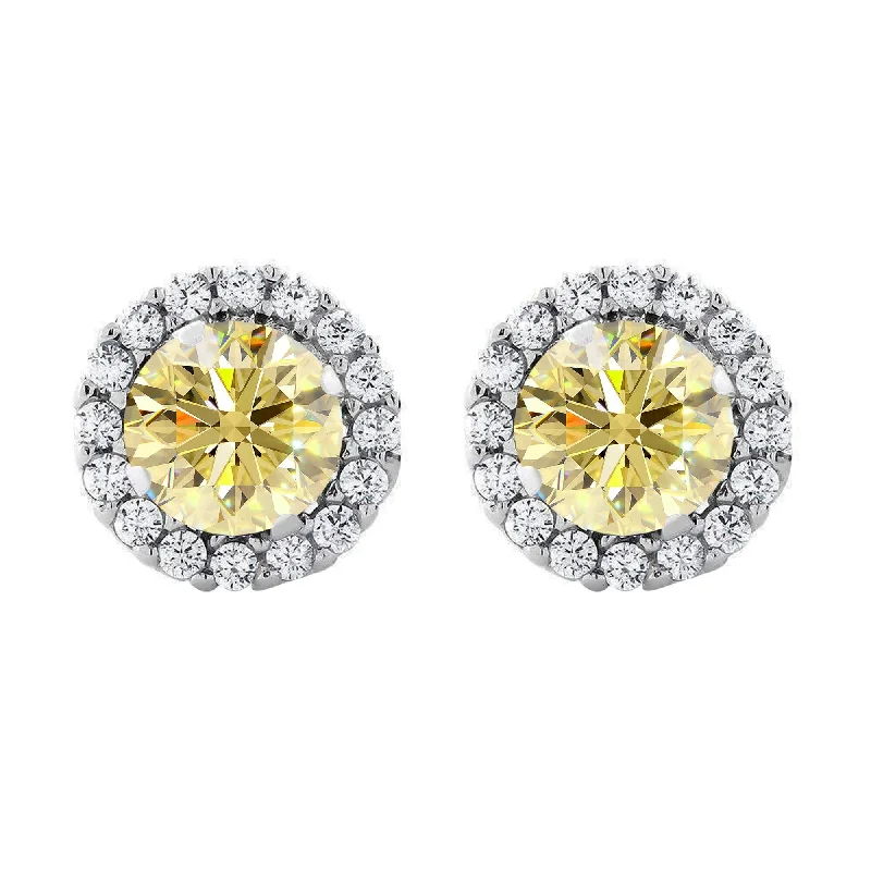 Sterling Silver with Yellow Moissanite & White Topaz Halo Stud Earring