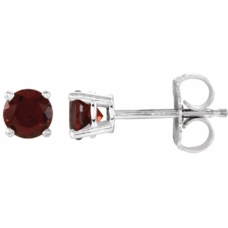 14k White Gold 4 mm Round Mozambique Garnet Stud Earring for Women