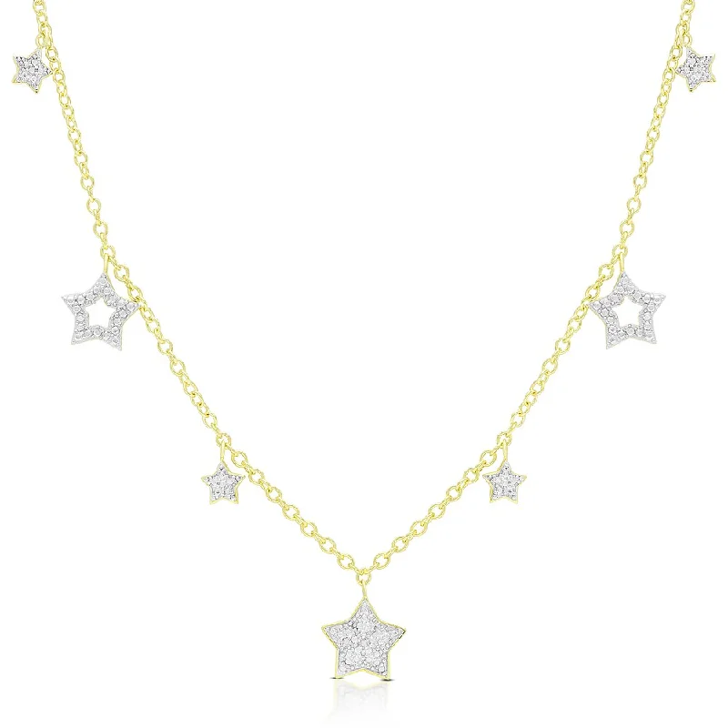 Finesque Gold Over Silver Or Sterling Silver Hanging Stars Necklace