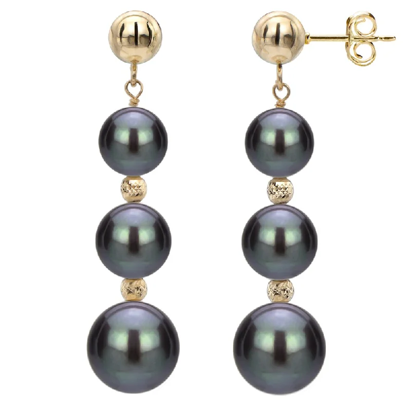 DaVonna Black Freshwater Graduated Pearl and Beads Dangle Earring