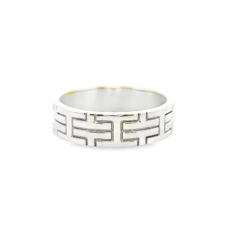 Hermes "H" Logo 18k White Gold Kilim Band Ring