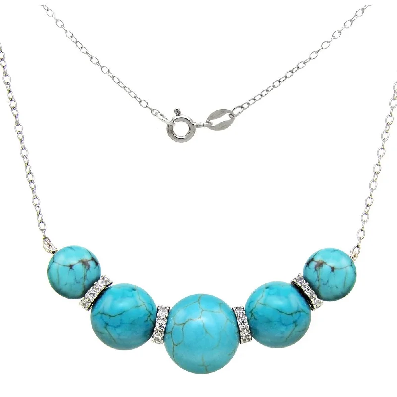 DaVonna Sterling Silver Blue Turquoise Howlite and CZ Chain Necklace (8-12mm) - Cool Blue