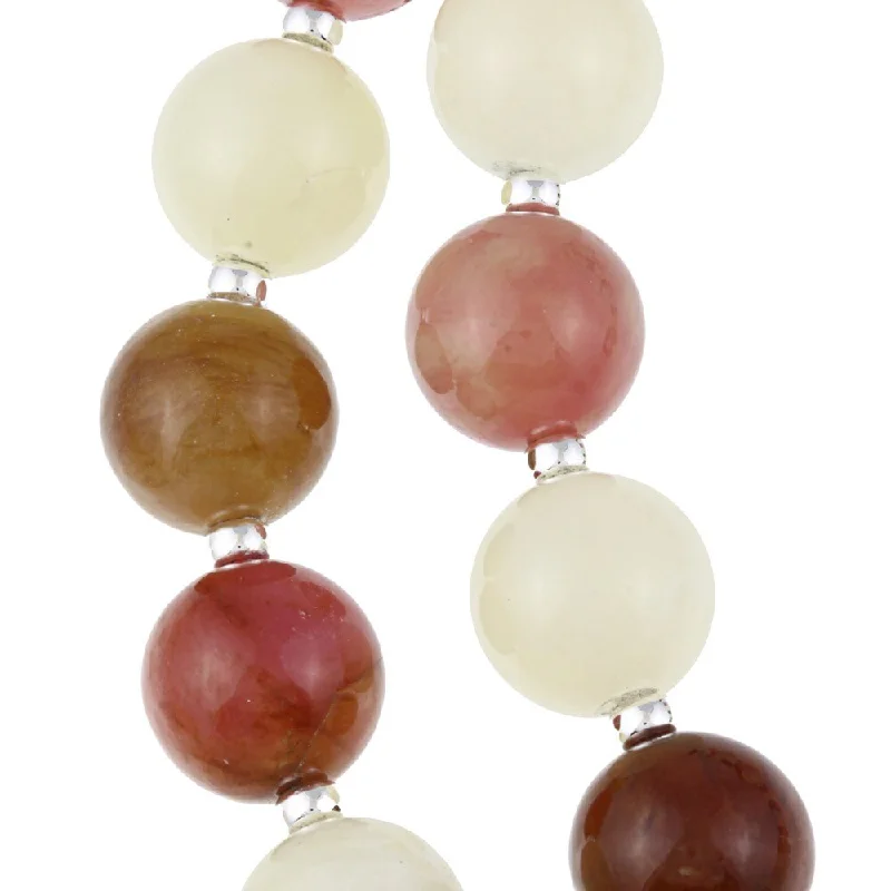 DaVonna Sterling Silver Carnelian and Jade Beaded Necklace