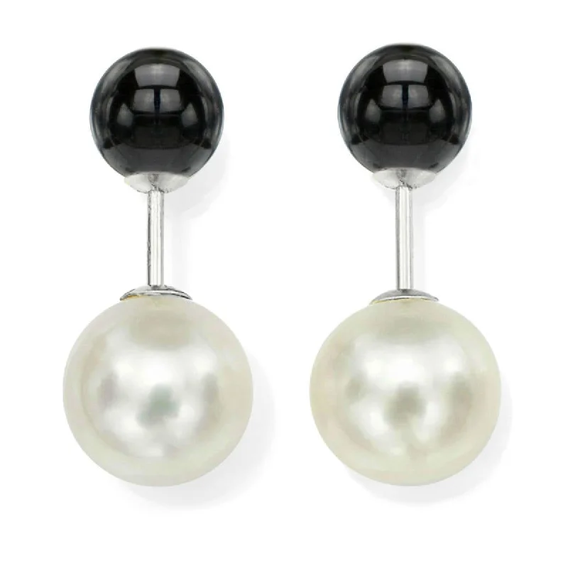 DaVonna Sterling Silver White Pearl and Black Onyx Double-sided Stud Earring