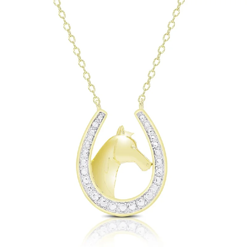 Finesque Gold Overlay Diamond Accent Horseshoe Necklace