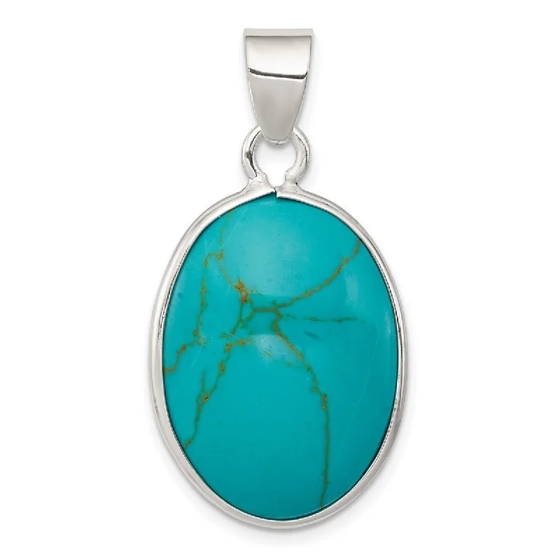 Curata 925 Sterling Silver Polished Oval Simulated Turquoise Pendant Necklace Jewelry Gifts for Women