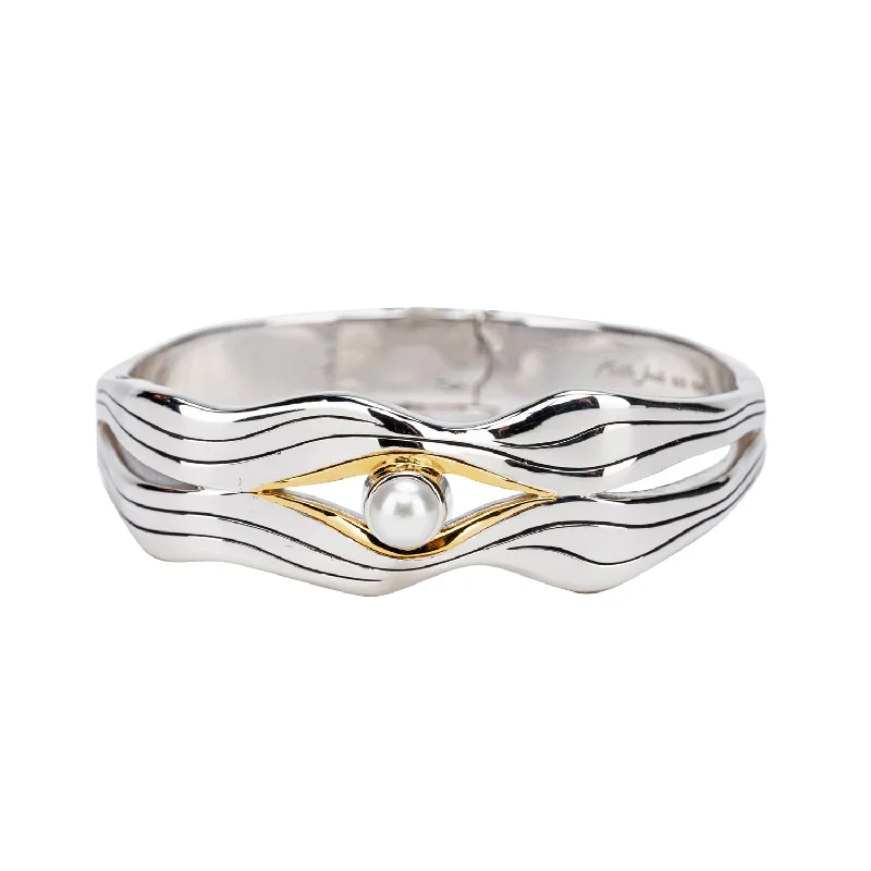 Silver And 10k Gold Rocks 'n Rivers Bangle - Fresh Water Pearl