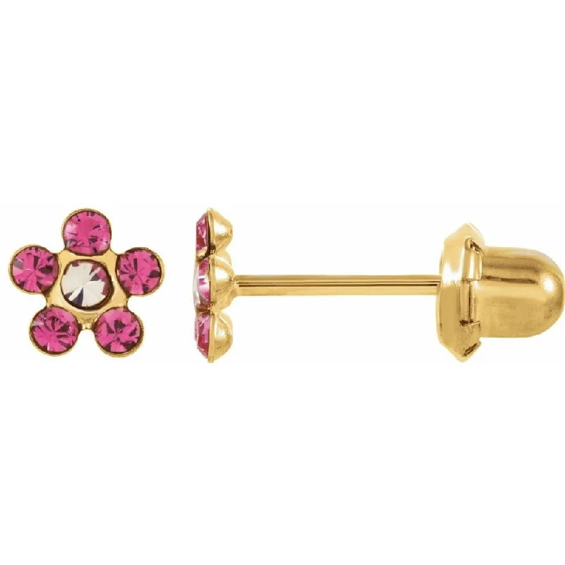 14k Yellow Gold Imitation Crystal October Birthstone Piercing Stud Earring for Women