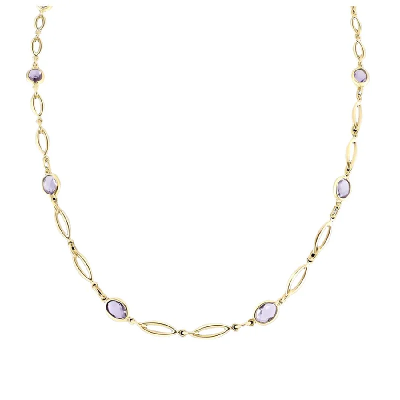 9ct Yellow Gold Oval Cut Amethyst Set Necklet