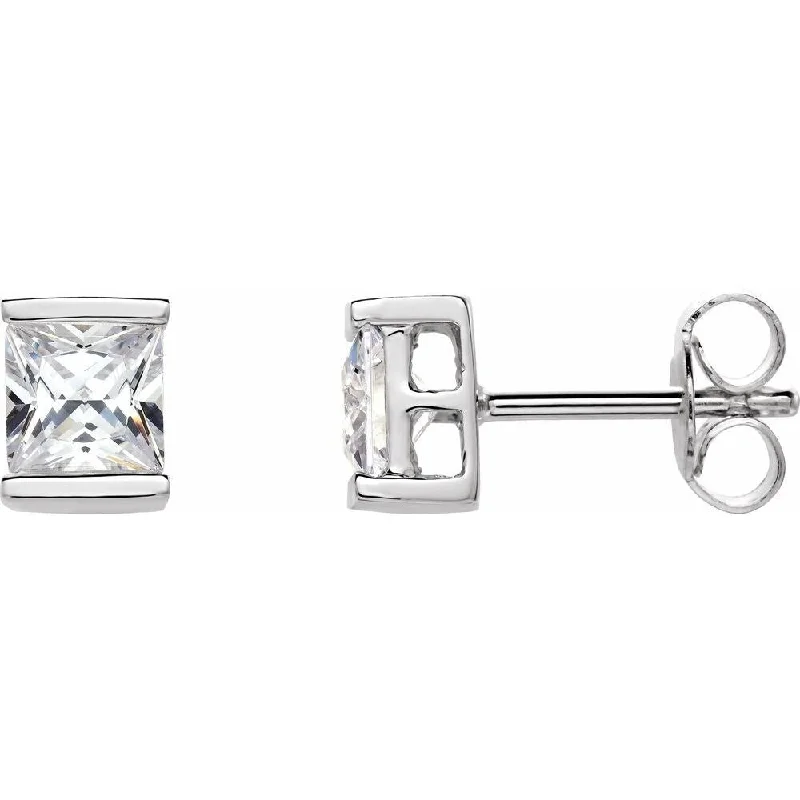 Sterling Silver 5x5 mm Square Cubic Zirconia Stud Earring for Women