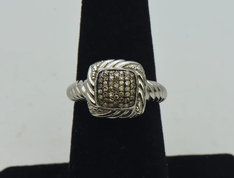 Vintage Sterling Silver Gray Diamonds Ring - Size 6