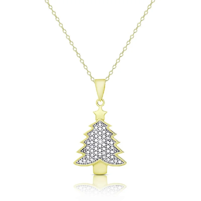 Finesque Gold Over Sterling Silver Diamond Accent Christmas Tree Necklace