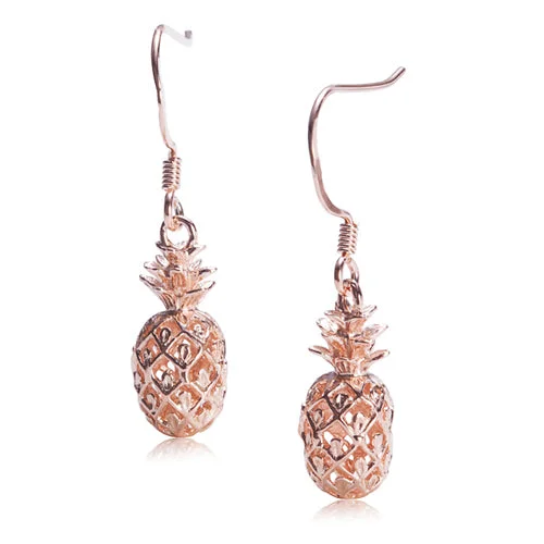 Pink Gold Plated Sterling Silver Small Pinapple Hook Earring