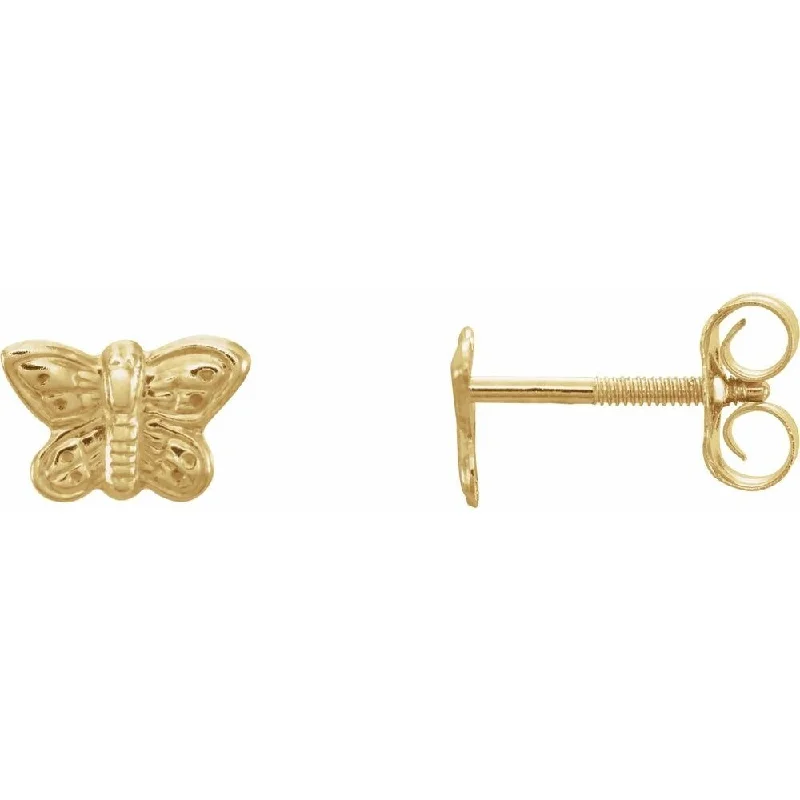 14k Yellow Gold Butterfly Stud Earring for Women