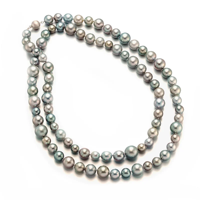 8-13mm Multi-Size Gray Tahitian Pearl Long Necklace