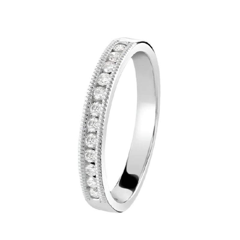 0.20ct Round Brilliant Cut Diamond Beaded Edged Channel Set Half Eternity Platinum Band