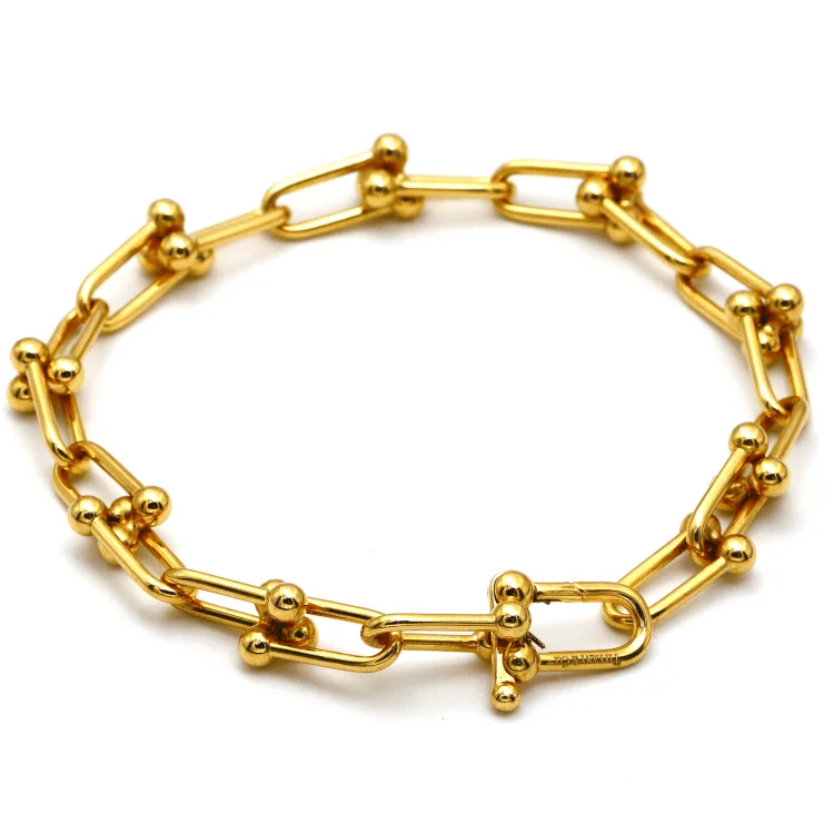 Real Gold GZTF Hardware With Real TF Lock Solid Chain Bracelet 0372 (19 C.M) BR1467