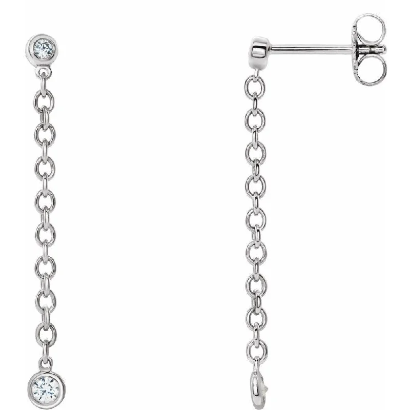 14k White Gold 1/5 CTW Diamond Bezel Set Chain Dangle Earring for Women