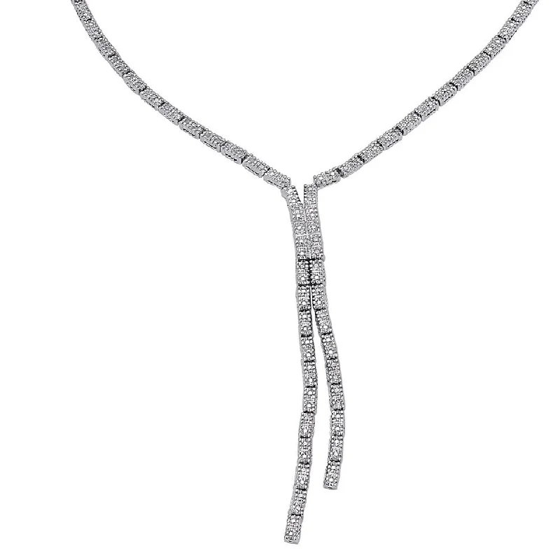 Finesque Silverplated 1/3ct TDW Diamond 'Y' Riviera Necklace - Silver