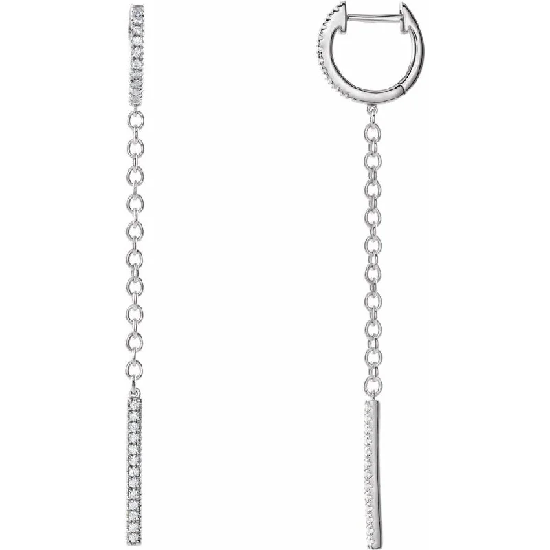 14k White Gold 1/4 CTW Diamond Hinged Hoop Chain Dangle Earring for Women