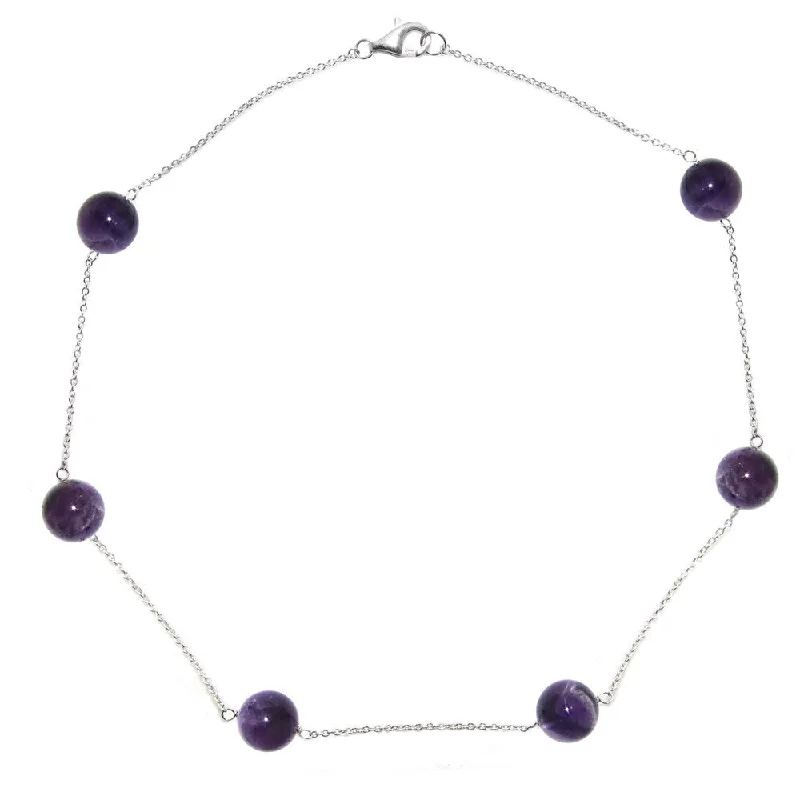 DaVonna Sterling Silver 12mm Round Purple Amethyst Gemstone Tin Cup Chains Necklace 18"