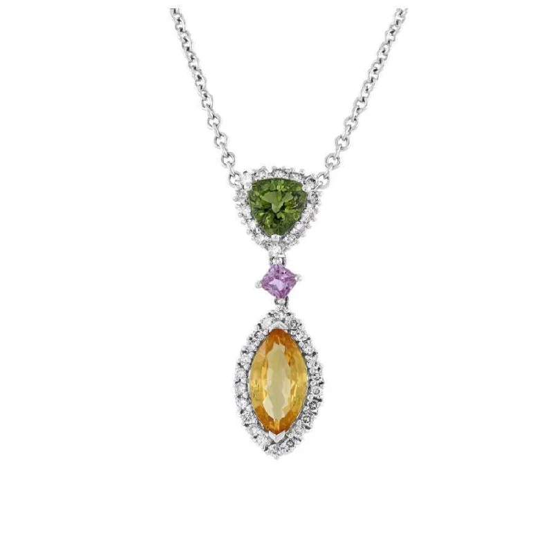 18ct White Gold Multi-Coloured Fancy Sapphire & Diamond Pendant & Chain