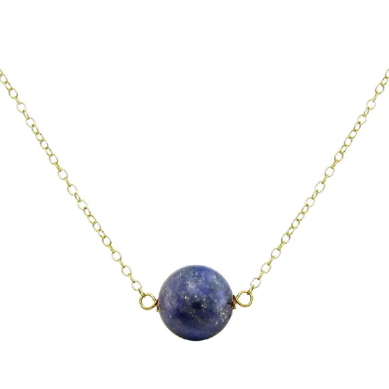 DaVonna 18k Yellow Gold over Sterling Silver Chain Necklace with 10mm Blue Lapis Pendant, 18.5"