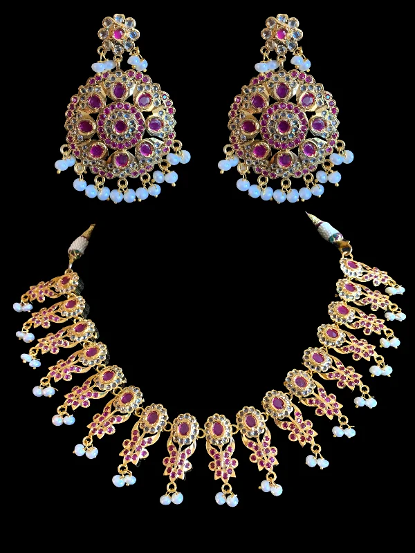 NS368 Simeon gold plated Hyderabadi necklace in fresh water pearls ( READY TO SHIP)