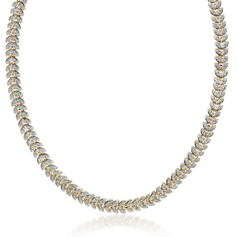 Finesque Gold Overlay 1/10ct TDW Diamond Leaf Necklace