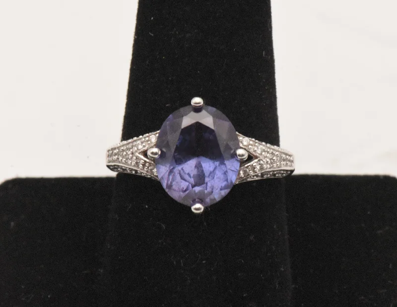 Vintage Sterling Silver Synthetic Color Change Sapphire Ring - Size 9