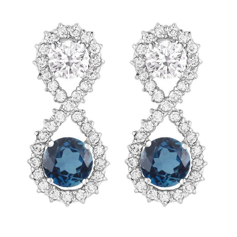 Sterling Silver London Blue Topaz, Moissanite & White Topaz Earring