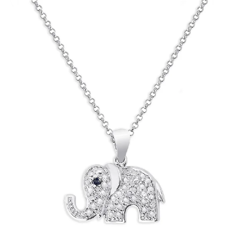 Finesque Sterling Silver Black Diamond Accent Elephant Necklace - White