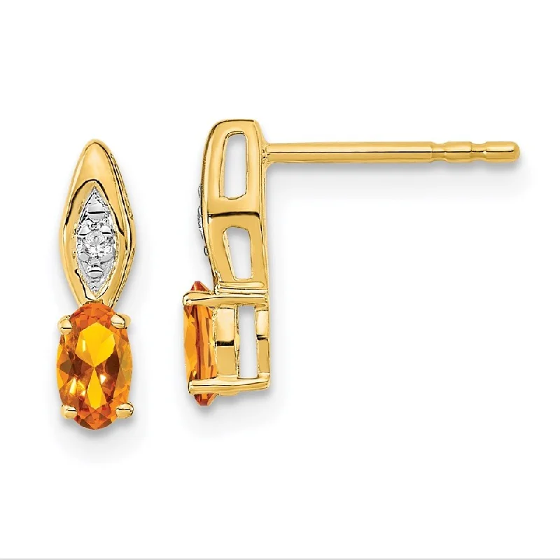 14k Yellow Gold Citrine Diamond Earring (L-12 mm, W-3 mm)