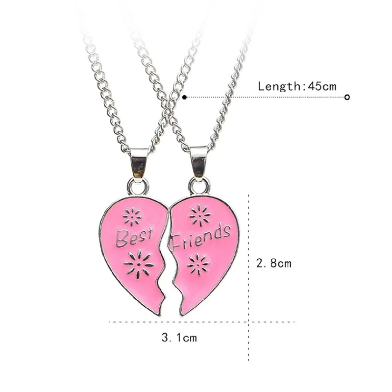 2Pcs Necklace Best Friends Letter Carving Exquisite Accessories Heart Shape Pendant Clavicle Chain For Daily Life - no