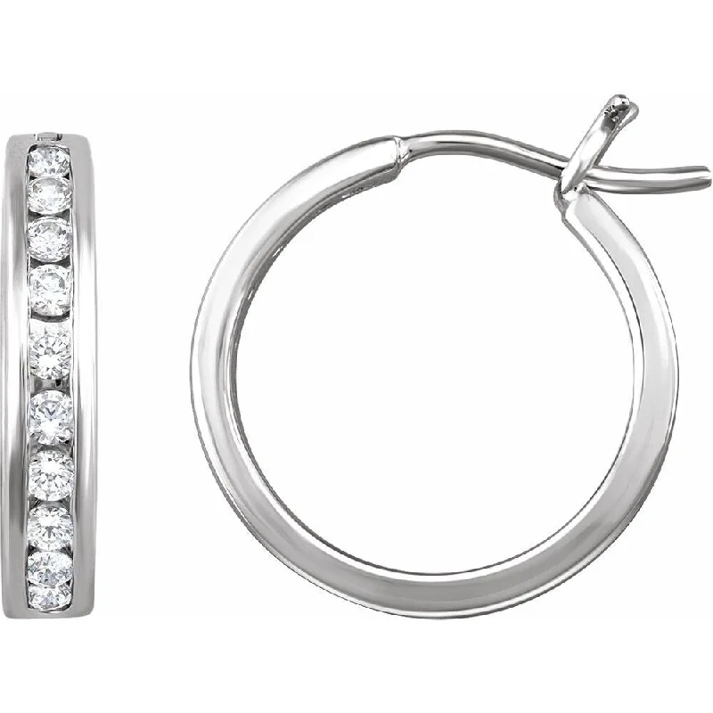 14k White Gold 1/2 CTW Diamond Hoop Earring for Women