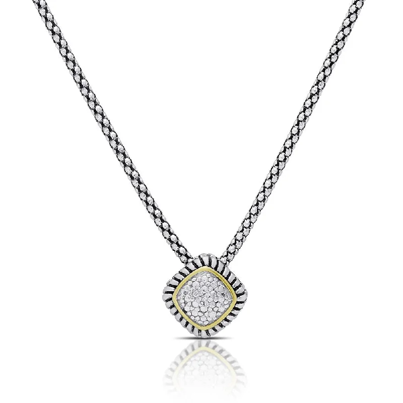 Finesque Sterling Silver Diamond Accent Square Necklace