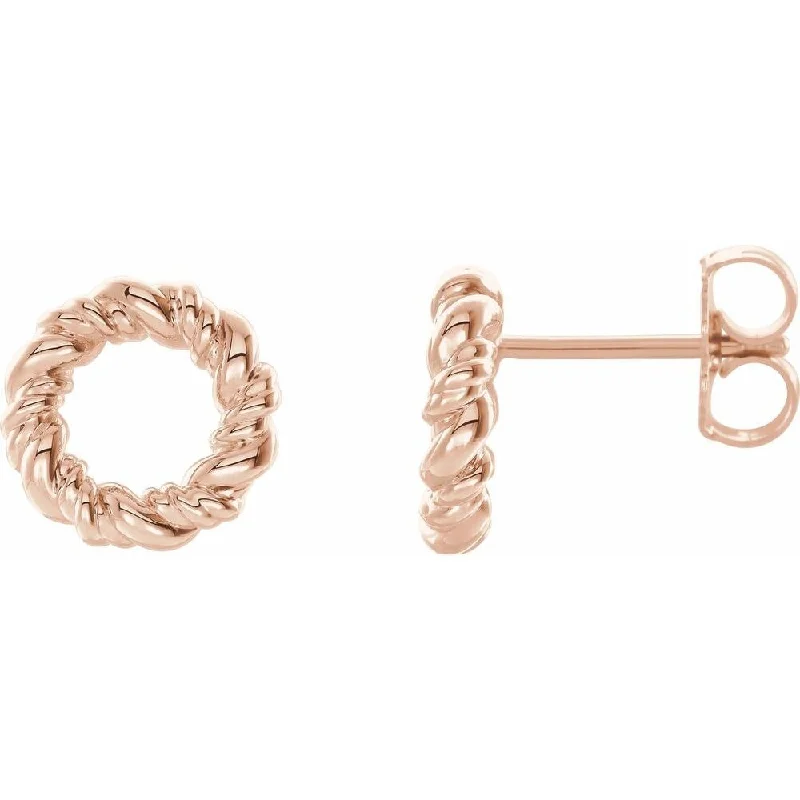 14K Rose Gold 9.4 mm Circle Rope Earring for Women