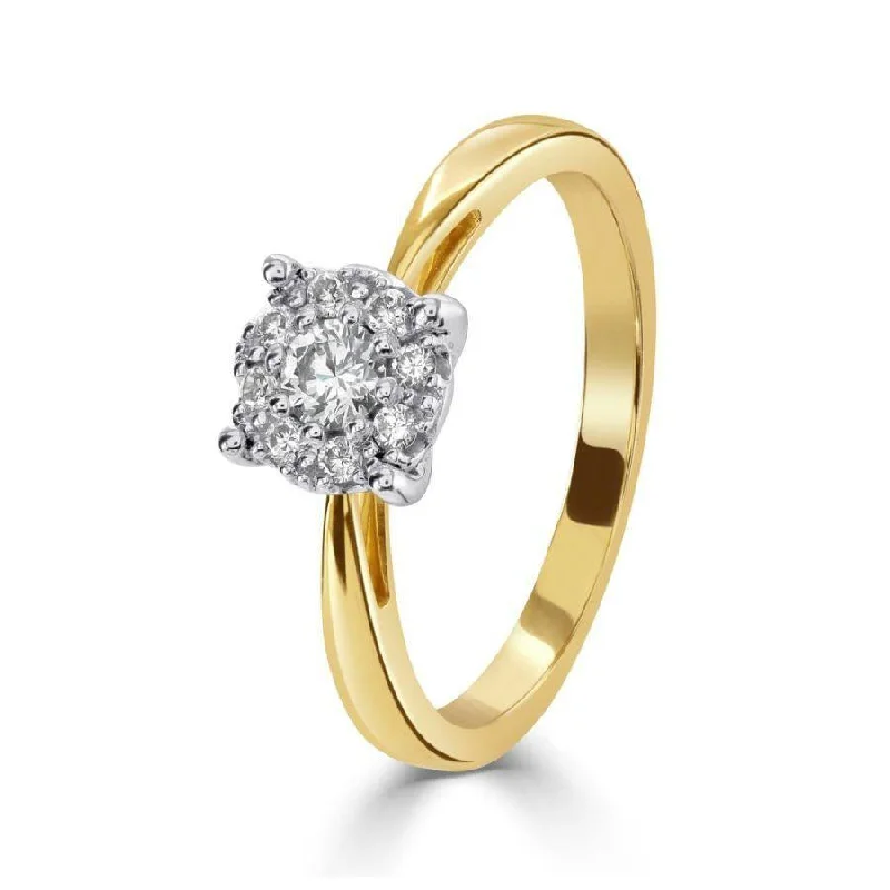 9ct Yellow Gold Round Brilliant Cut Round Diamond Cluster Ring