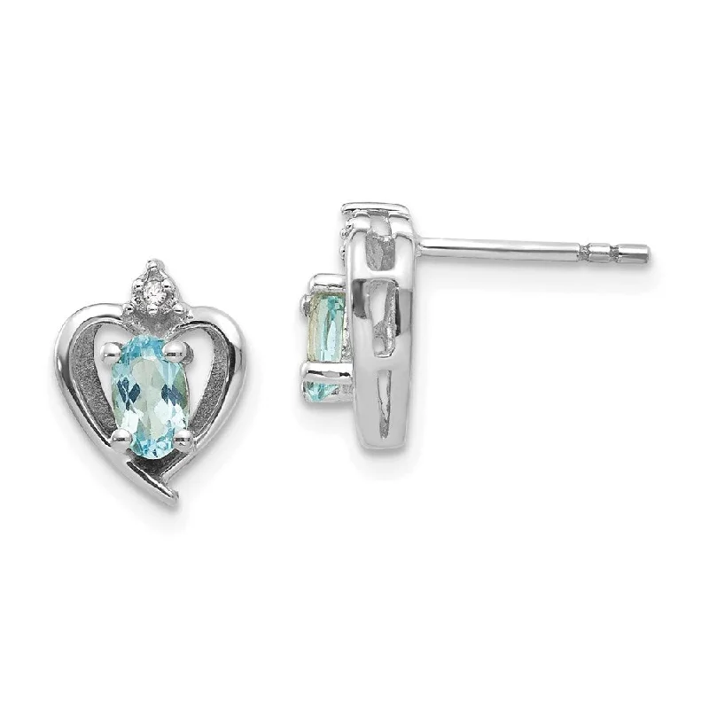 14k White Gold Blue Gemstone Diamond Earring (L-17 mm, W-10 mm)