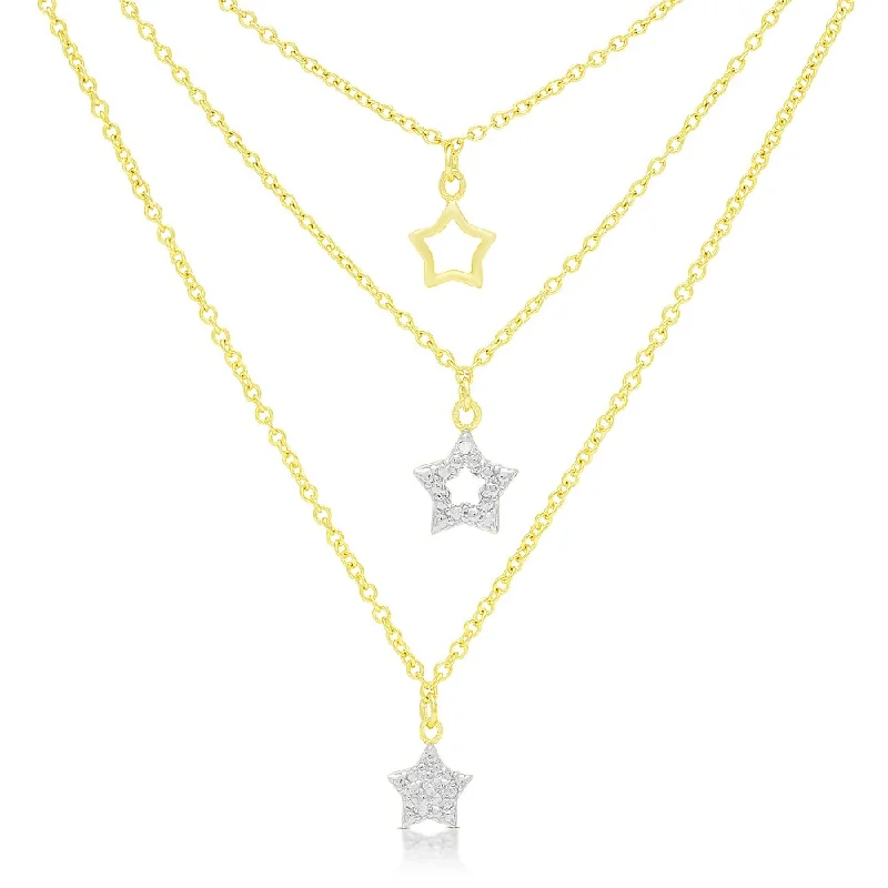 Finesque Gold Over Silver Or Sterling Silver Hanging Stars Necklace