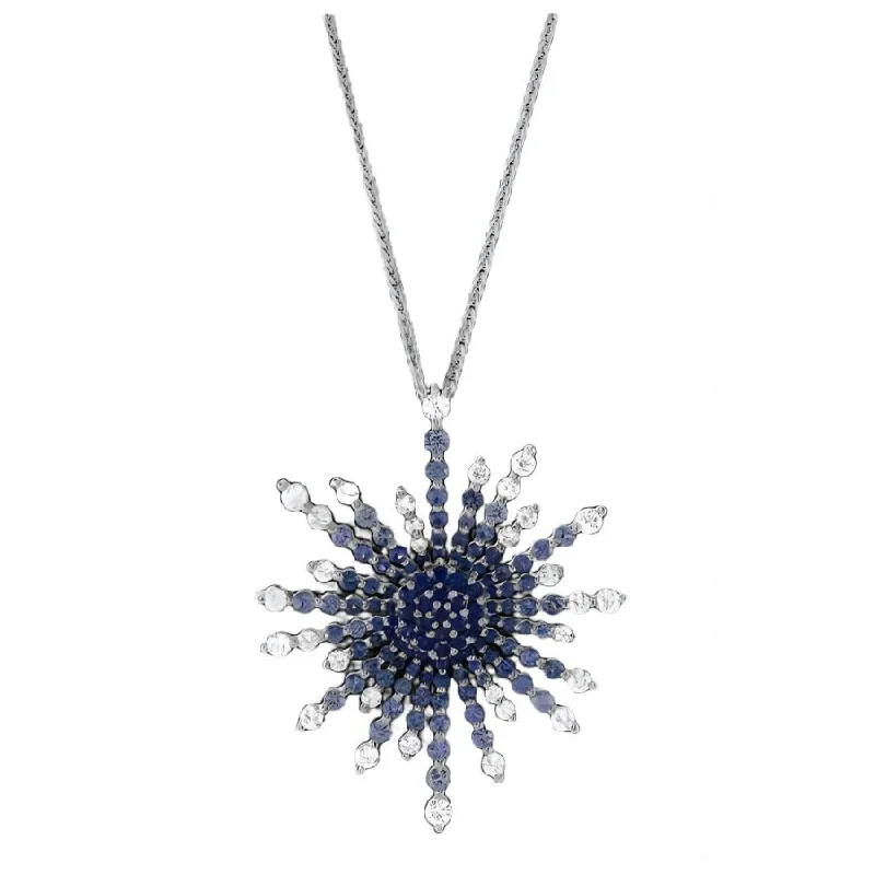 18ct White Gold Sapphire & Diamond Starburst Pendant