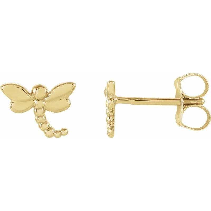 14k White Gold 7.5x6 mm Dragonfly Stud Earring for Women