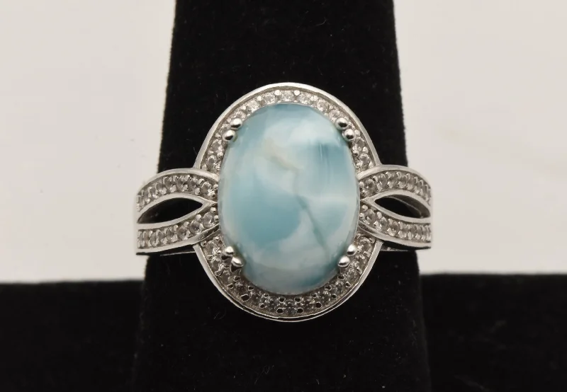 Vintage Larimar and Topaz Sterling Silver Ring - Size 9