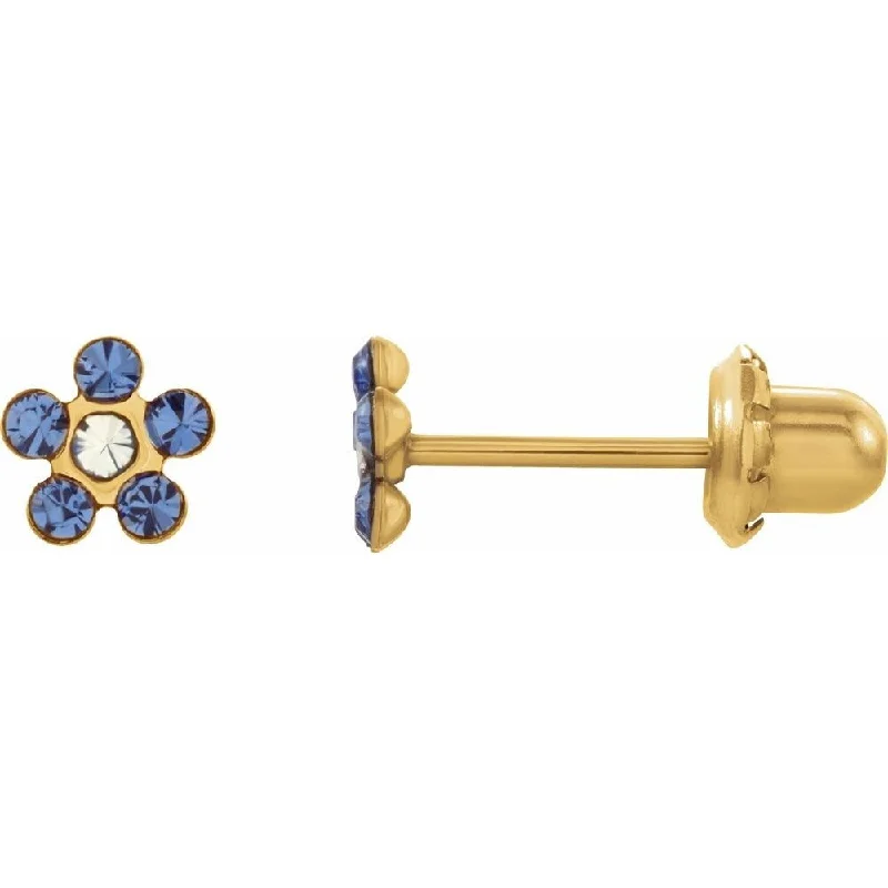 14k Yellow Gold Imitation Crystal September Birthstone Piercing Stud Earring for Women